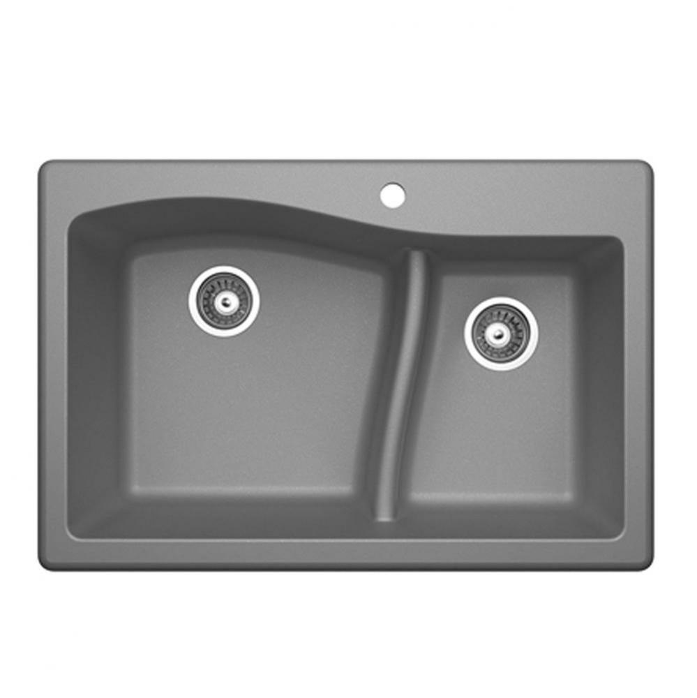 QZLS-3322 22 x 33 Granite Drop in Double Bowl Sink in Metallico