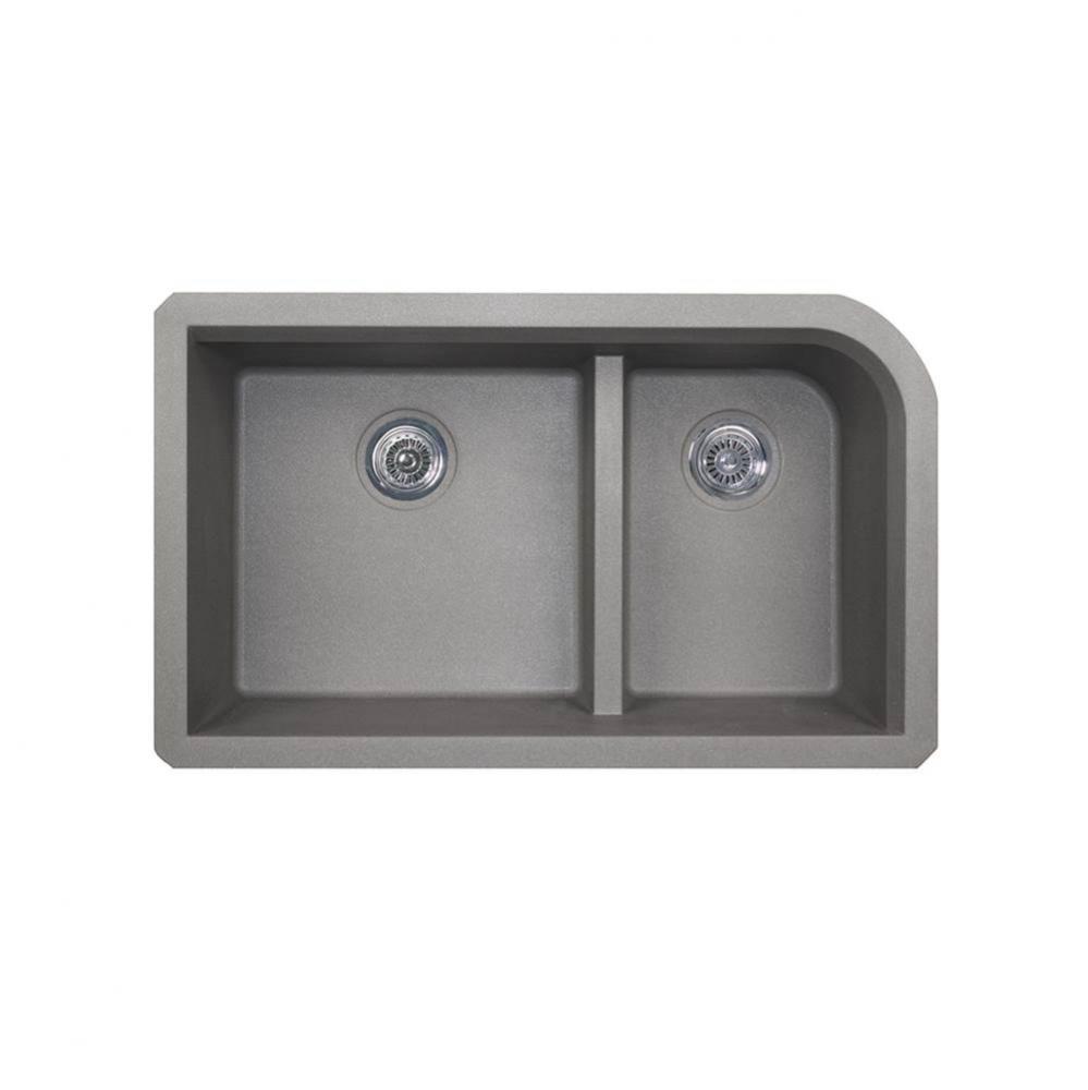 QULD-3322 22'' x 33'' Granite Undermount Double Bowl Sink in Metallico