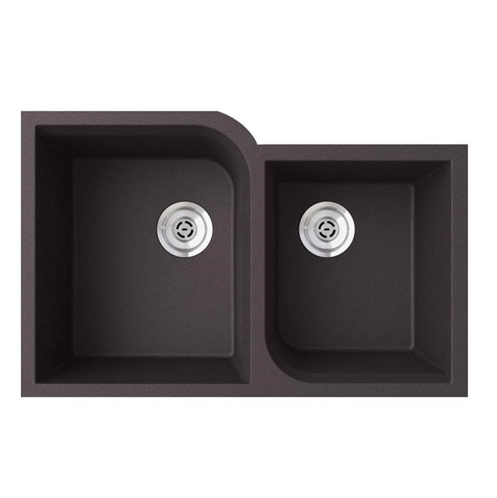 QURC-3322 22 x 33 Granite Undermount Double Bowl Sink in Nero