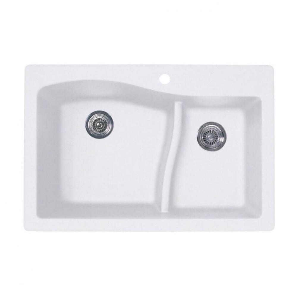 QZLS-3322 22 x 33 Granite Drop in Double Bowl Sink in Opal White