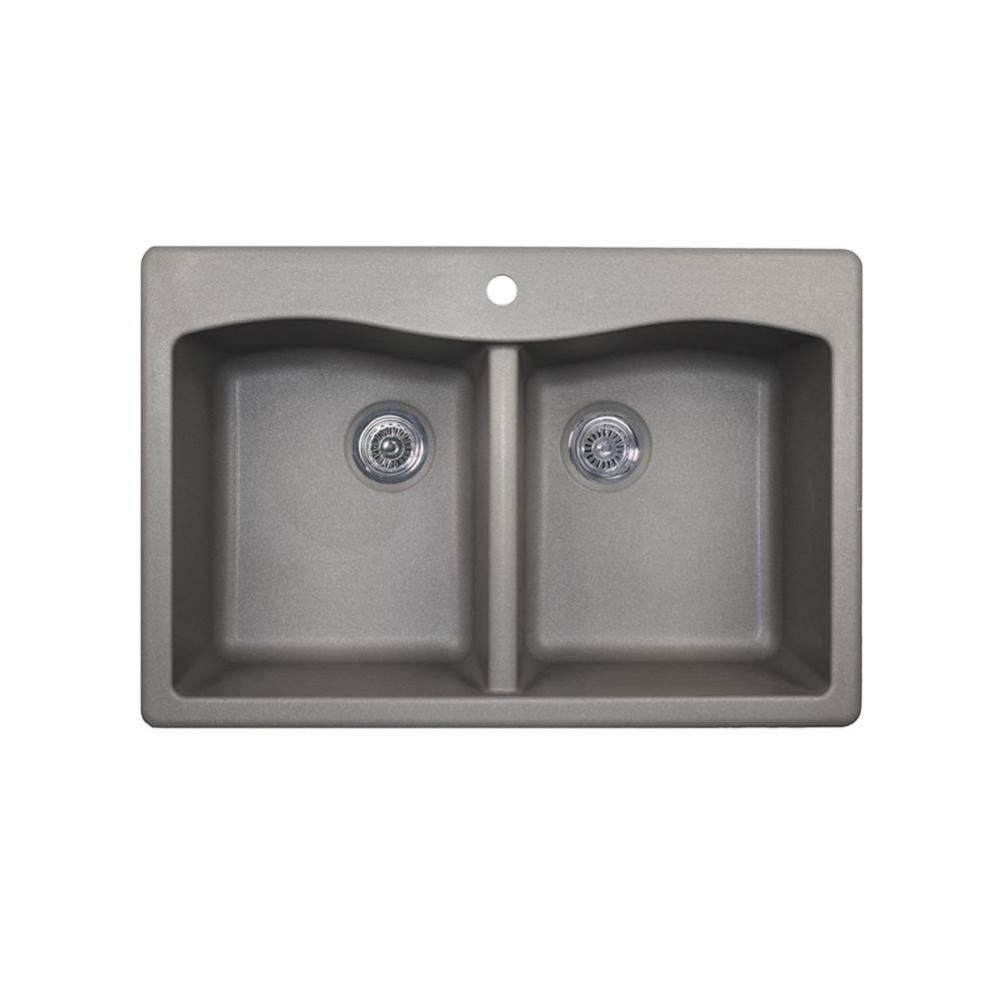 QZED-3322 22 x 33 Granite Drop in Double Bowl Sink in Metallico