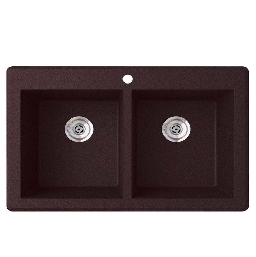 QZSQ-3322 22 x 33 Granite Drop in Double Bowl Sink in Espresso