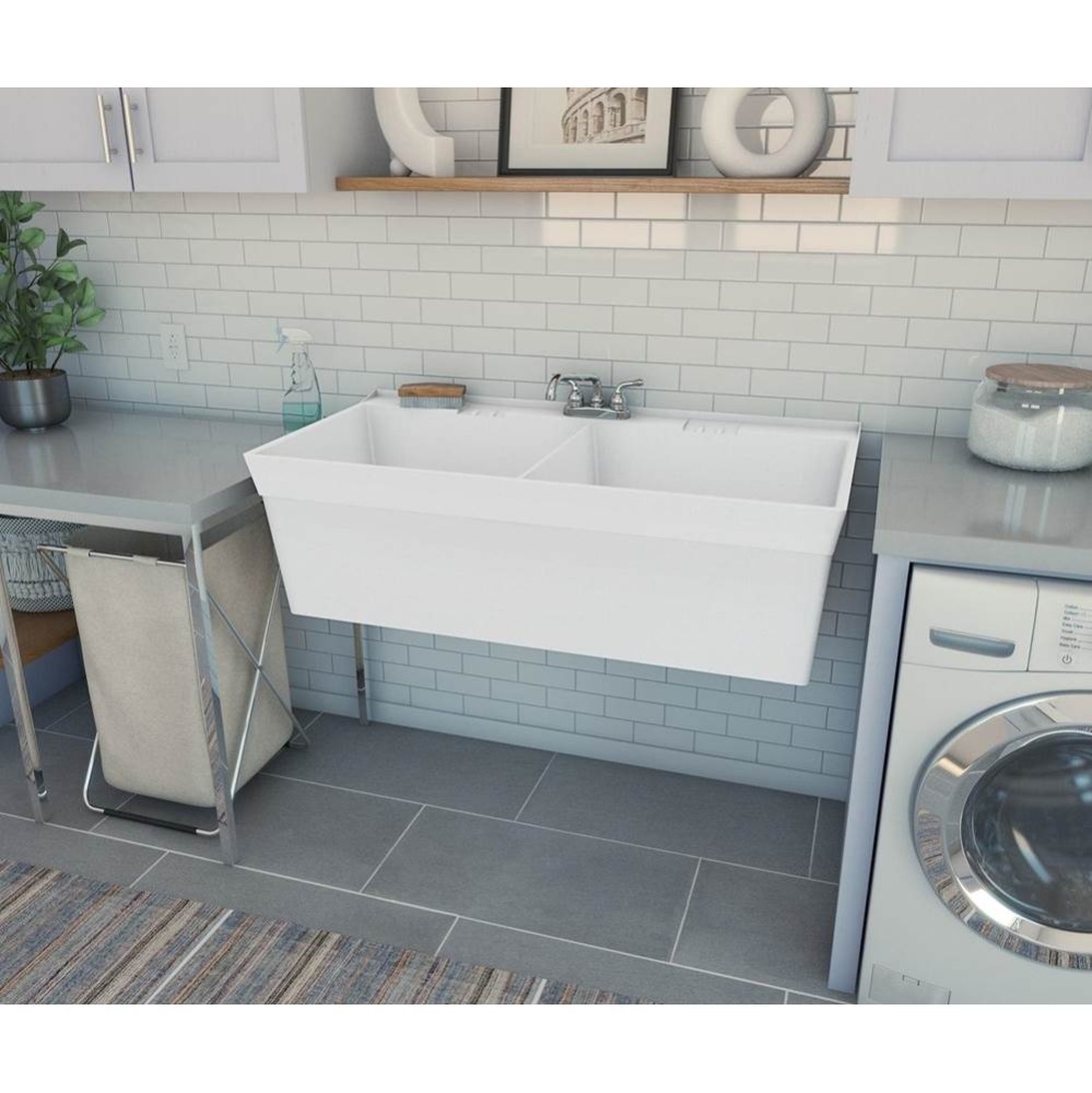MF-2W 23 x 45 Veritek Wall Mount Double Bowl Laundry Tub in White
