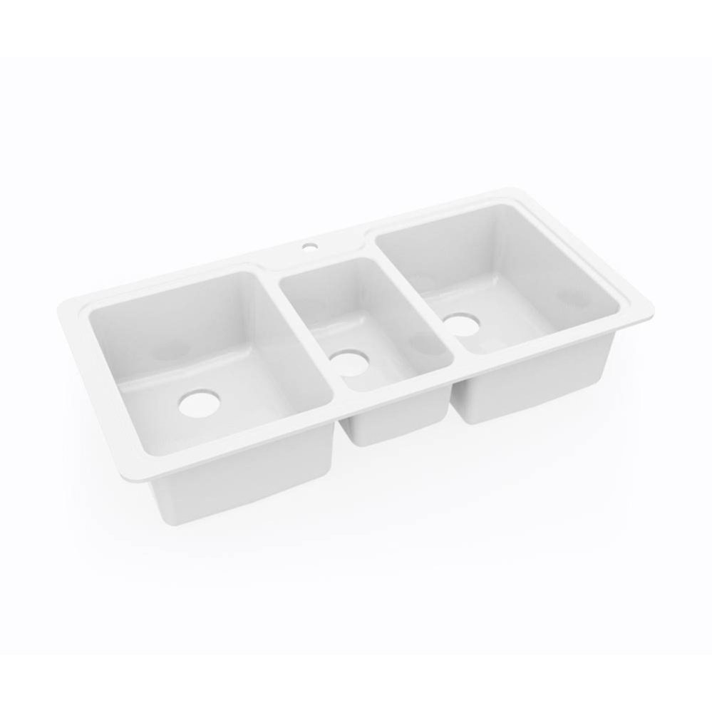 KSTB-4422 22 x 44 Swanstone® Dual Mount Triple Bowl Sink in White