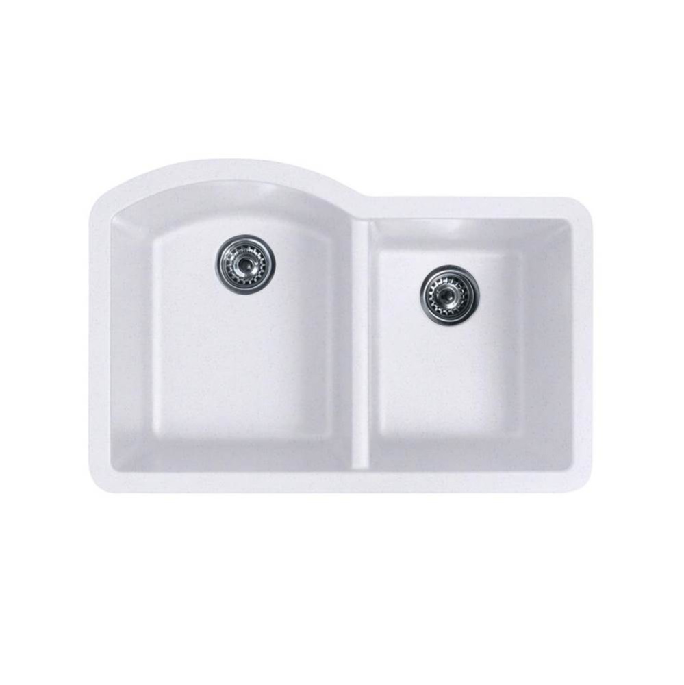 QUDB-3322 22 x 33 Granite Undermount Double Bowl Sink in Opal White