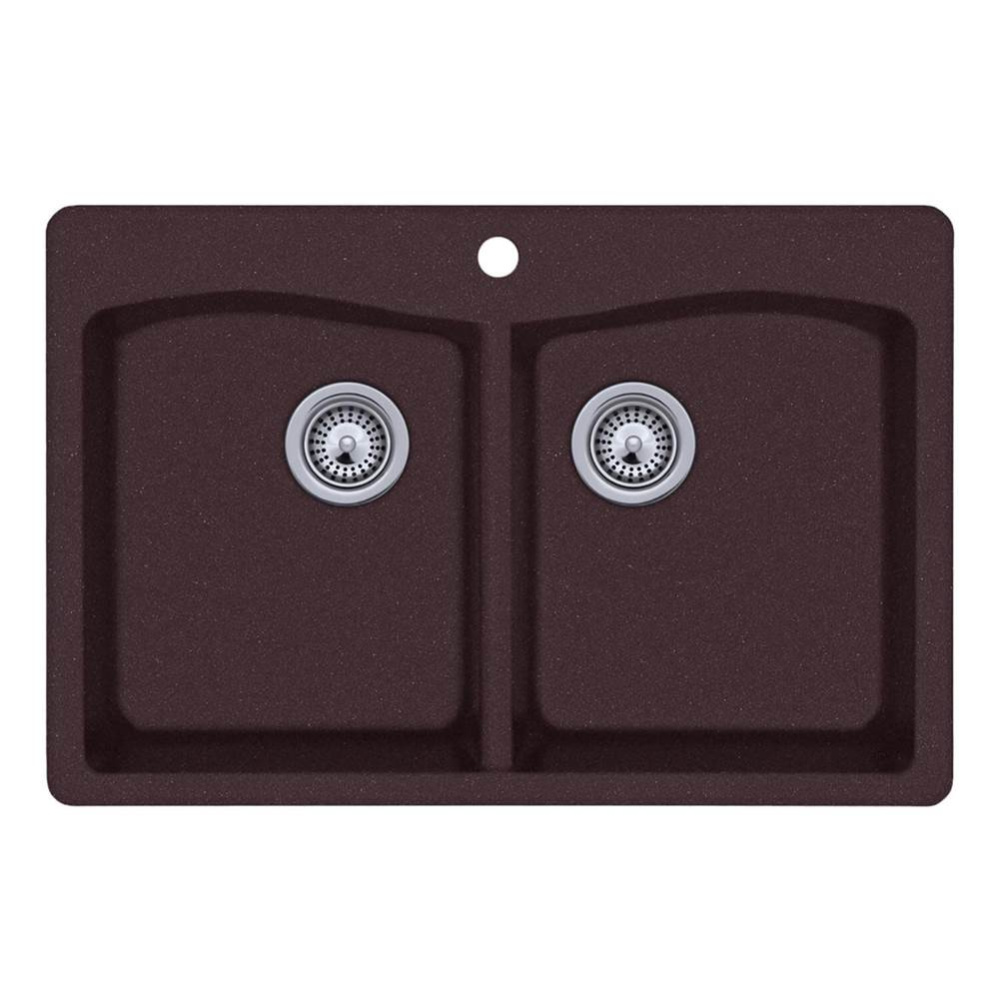 QZED-3322 22 x 33 Granite Drop in Double Bowl Sink in Espresso