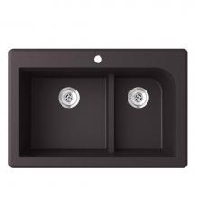 Swan QZ03322LD.077 - QZLD-3322 22 x 33 Granite Drop in Double Bowl Sink in Nero