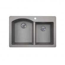 Swan QZ03322DB.173 - QZDB-3322 22 x 33 Granite Drop in Double Bowl Sink in Metallico