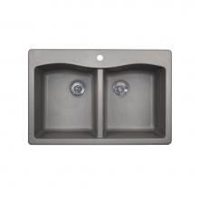 Swan QZ03322ED.173 - QZED-3322 22 x 33 Granite Drop in Double Bowl Sink in Metallico