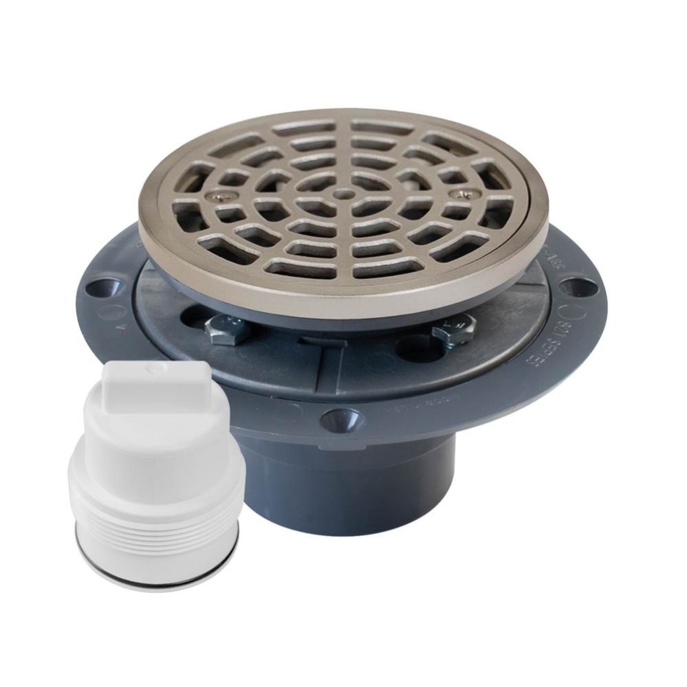 Drain & Plug Shwr Pan Pvc Nik Fnsh R&s Rnd