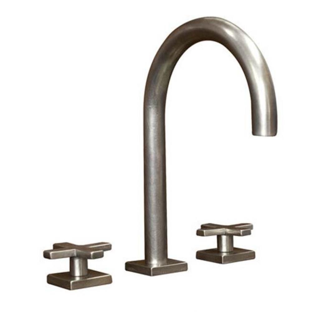 Deck mount goose neck lavatory faucet shown w/ P-N925 escutcheons. Includes Cal Faucets widespread