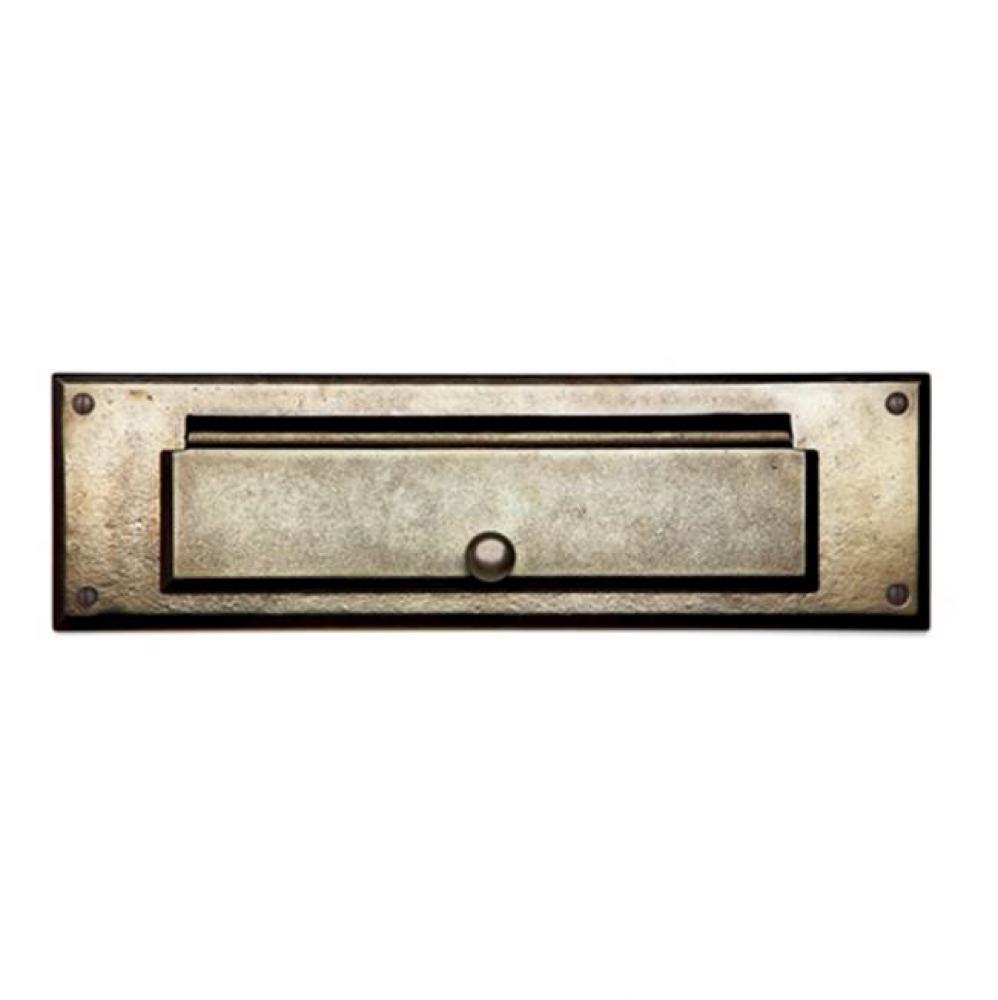 Burlap mail slot w/ door & interior trim. 16'' w/16'' interior trim.
