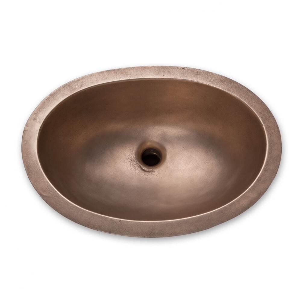 Oval undermount sink. Drain included. 19'' x 13 1/2'' outside.