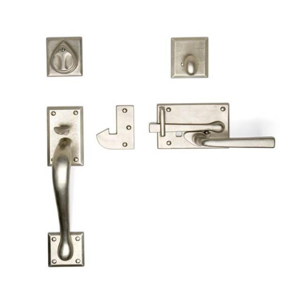Sectional thumb latch x gate latch reverse bevel entry trim set. Single cylinder. EP-704DB-KC (ext