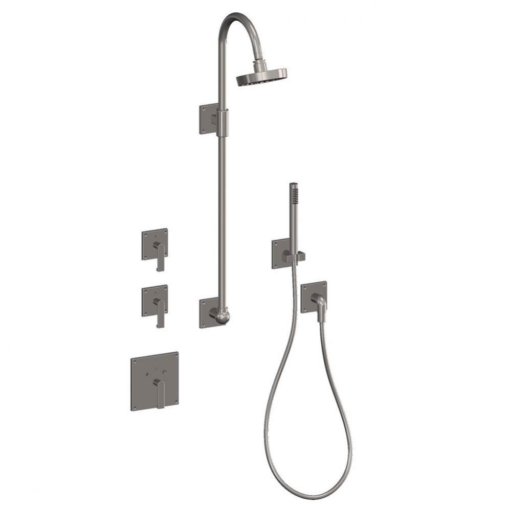 Cylindrical handshower with separate elbow water supply, perch and hose. Select P-N35 or RP-N35 es