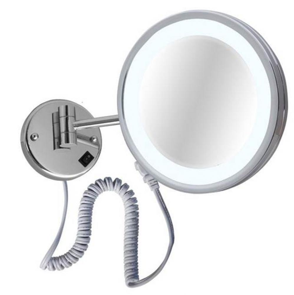 Lit Mirror - 10'' Dia. Plug-In LED  - 5x Magnification - Brushed Nickel