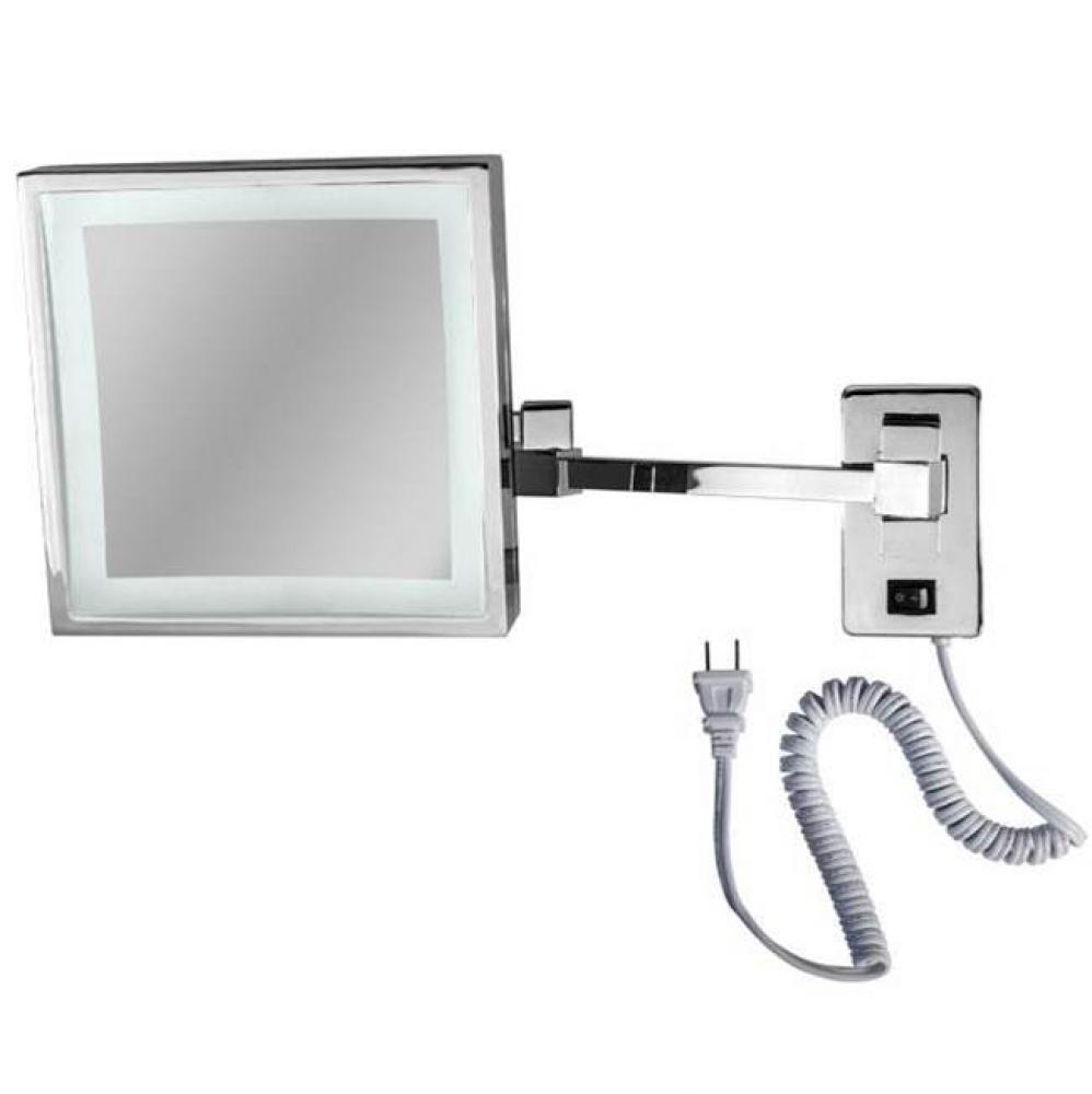 Square Magnification Mirror - Plug In LED - 5X Mag, 6000K - Chrome
