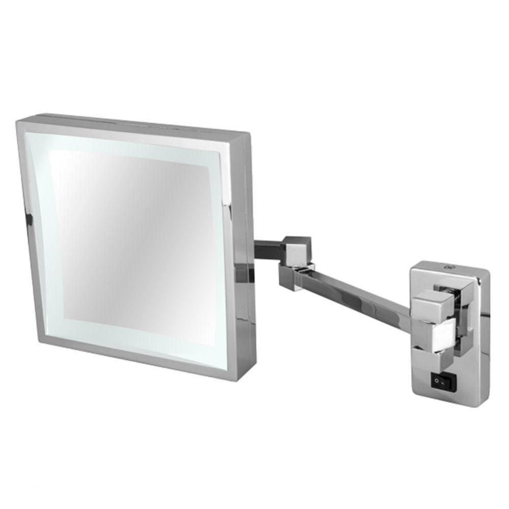 Square Magnification Mirror - HARDWIRE LED - 5X Mag, 6000K - Chrome