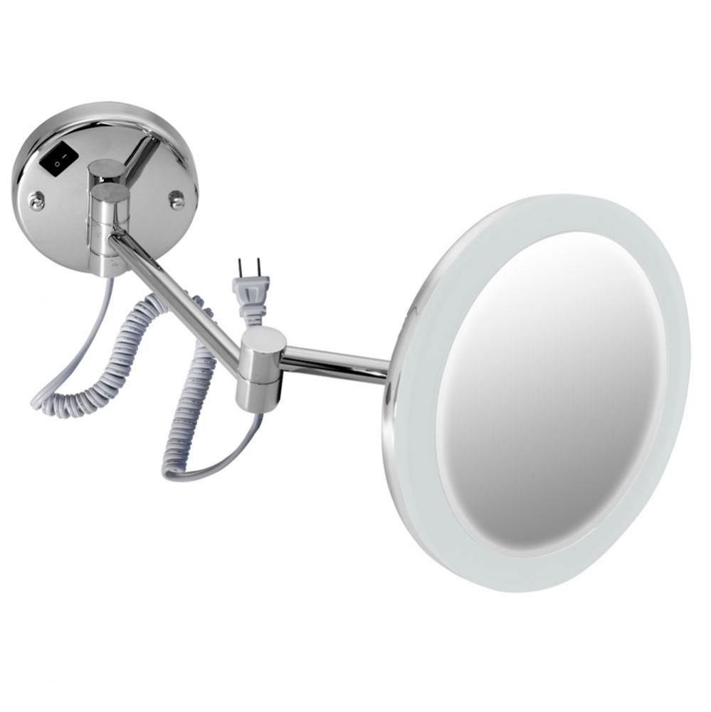 Acrylic Face Lit Magnification Mirror - 8'' Plug-In 5x Magnification - Chrome