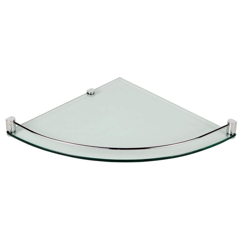 Single Glass Corner Shelf with Railing with Tempered Glass - Chrome