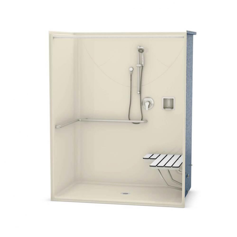 OPS-6036-RS AcrylX Alcove Center Drain One-Piece Shower in Bone - ADA Compliant (with Seat)