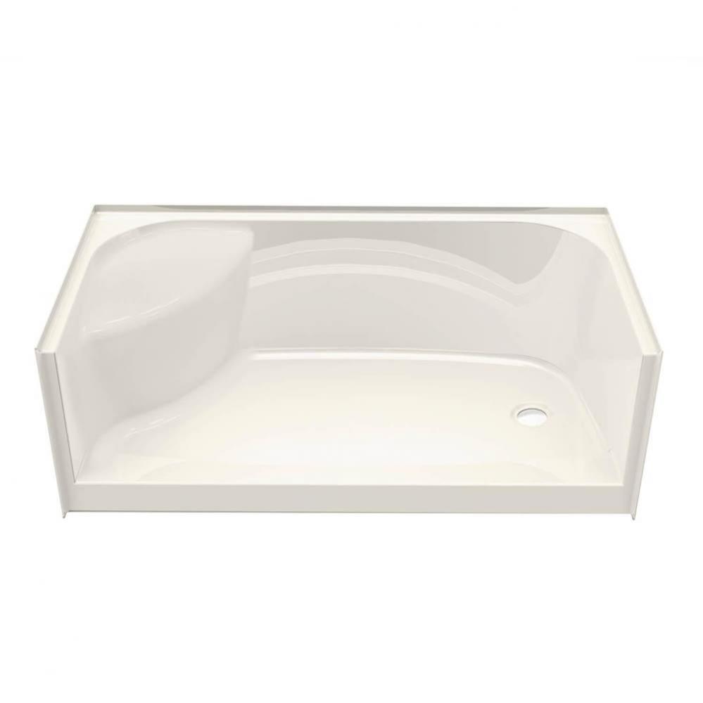 SPS 3460 AcrylX Alcove Right-Hand Drain Shower Base in Biscuit