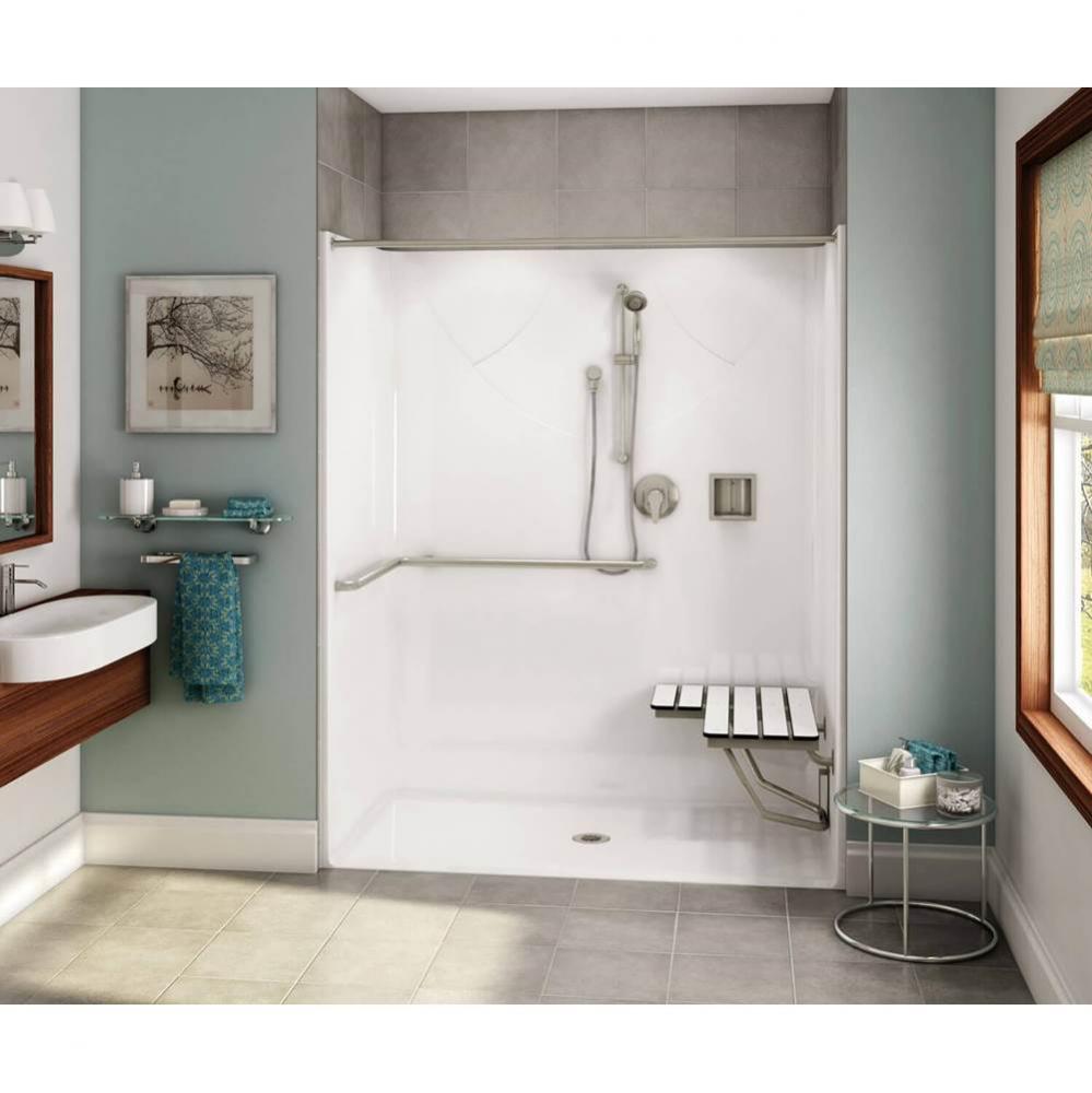 OPS-6030-RS AcrylX Alcove Center Drain One-Piece Shower in White - ADA Compliant (with Seat)