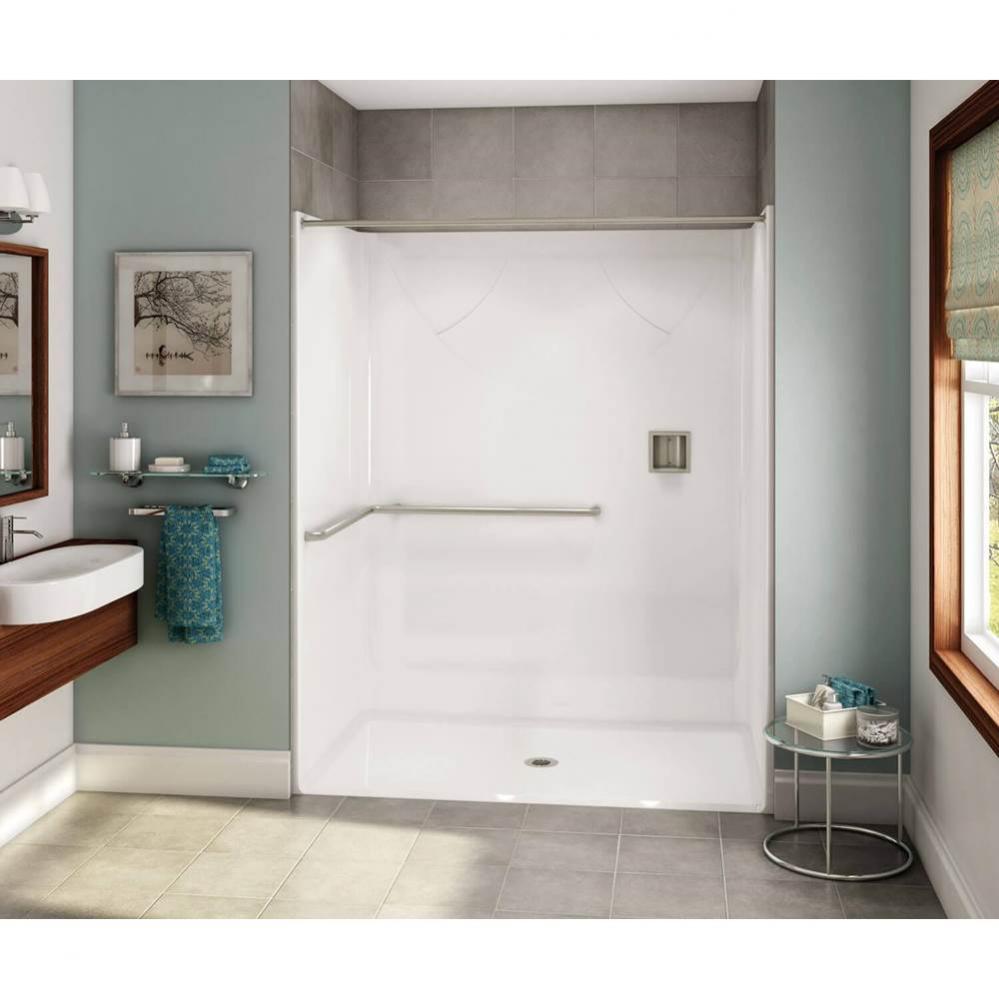 OPS-6036-RS AcrylX Alcove Center Drain One-Piece Shower in White - ADA L-Bar