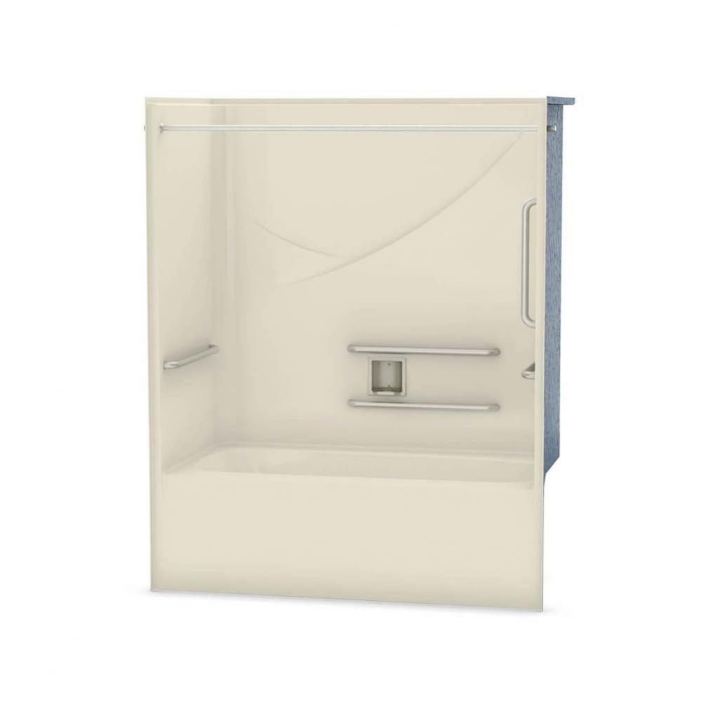 OPTS-6032 AcrylX Alcove Right-Hand Drain One-Piece Tub Shower in Bone - ANSI Grab Bars