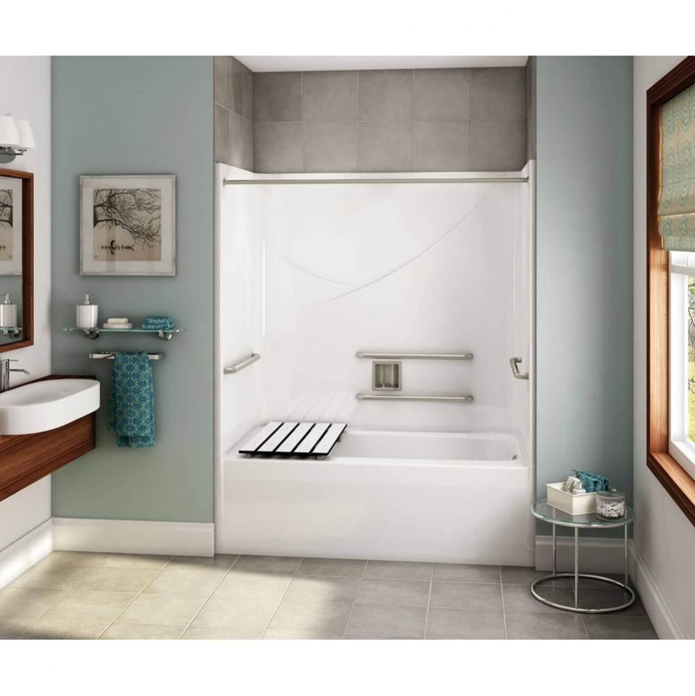 OPTS-6032 AcrylX Alcove Right-Hand Drain One-Piece Tub Shower in White - ADA Grab Bars and Seat