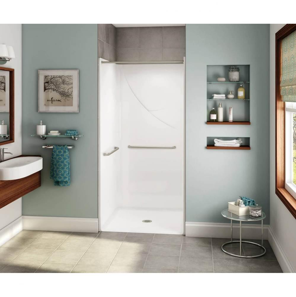 OPS-3636 AcrylX Alcove Center Drain One-Piece Shower in White - with MASS grab bars