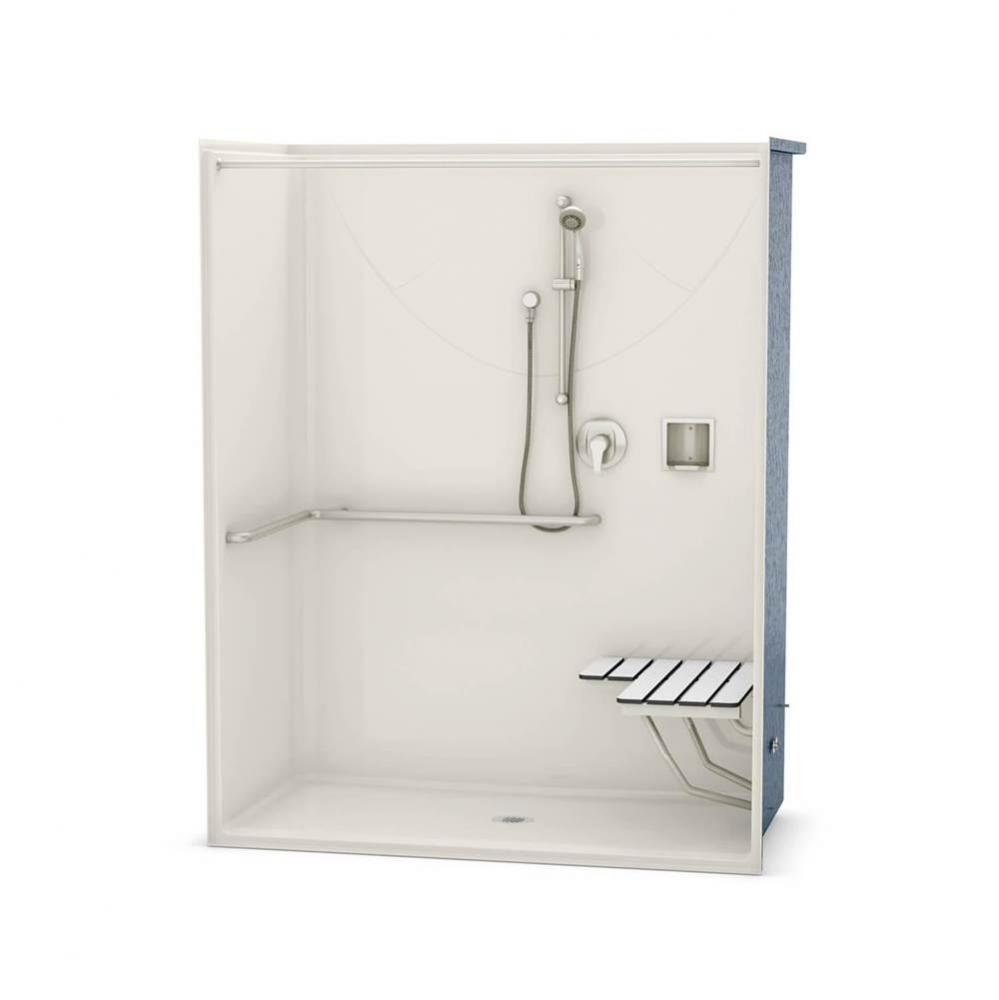 OPS-6030-RS AcrylX Alcove Center Drain One-Piece Shower in Biscuit - ADA Compliant (with Seat)