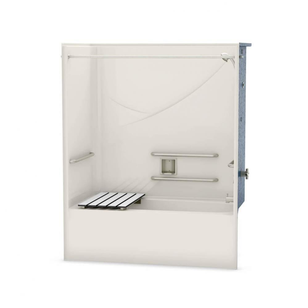 OPTS-6032 AcrylX Alcove Right-Hand Drain One-Piece Tub Shower in Biscuit - ADA Compliant