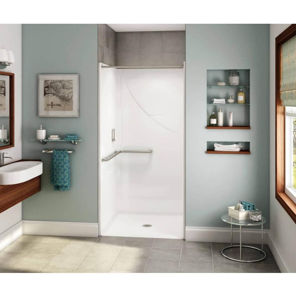 OPS-3636 AcrylX Alcove Center Drain One-Piece Shower in White - L-shaped Grab Bar