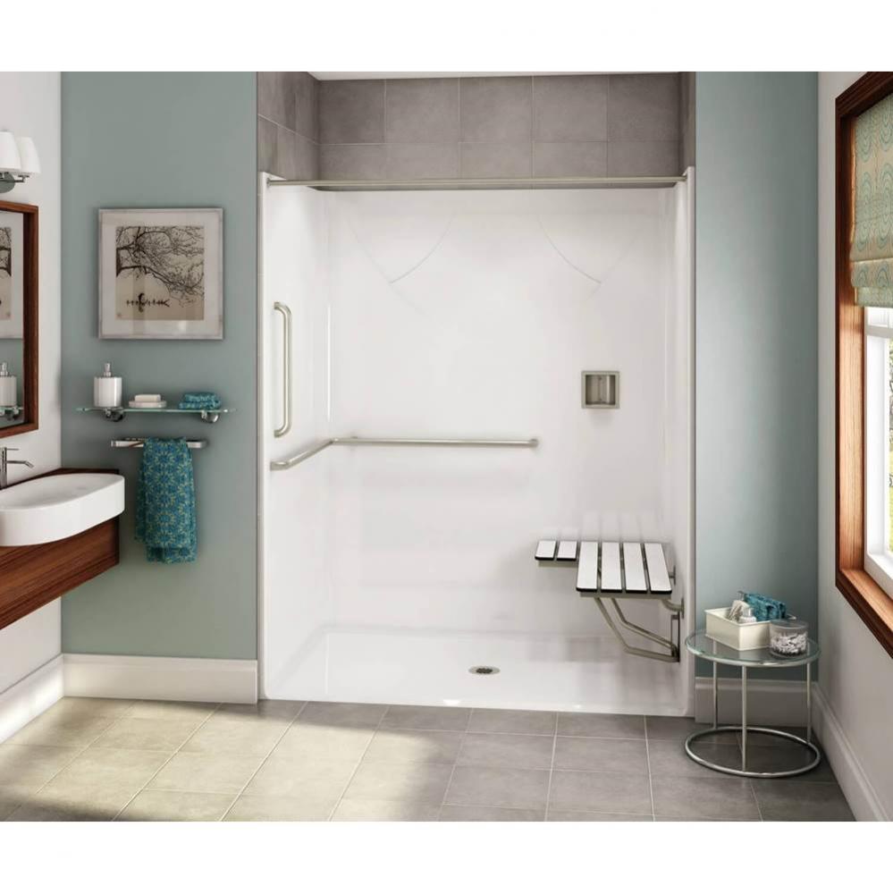 OPS-6036-RS AcrylX Alcove Center Drain One-Piece Shower in Biscuit - ANSI Grab Bar and seat