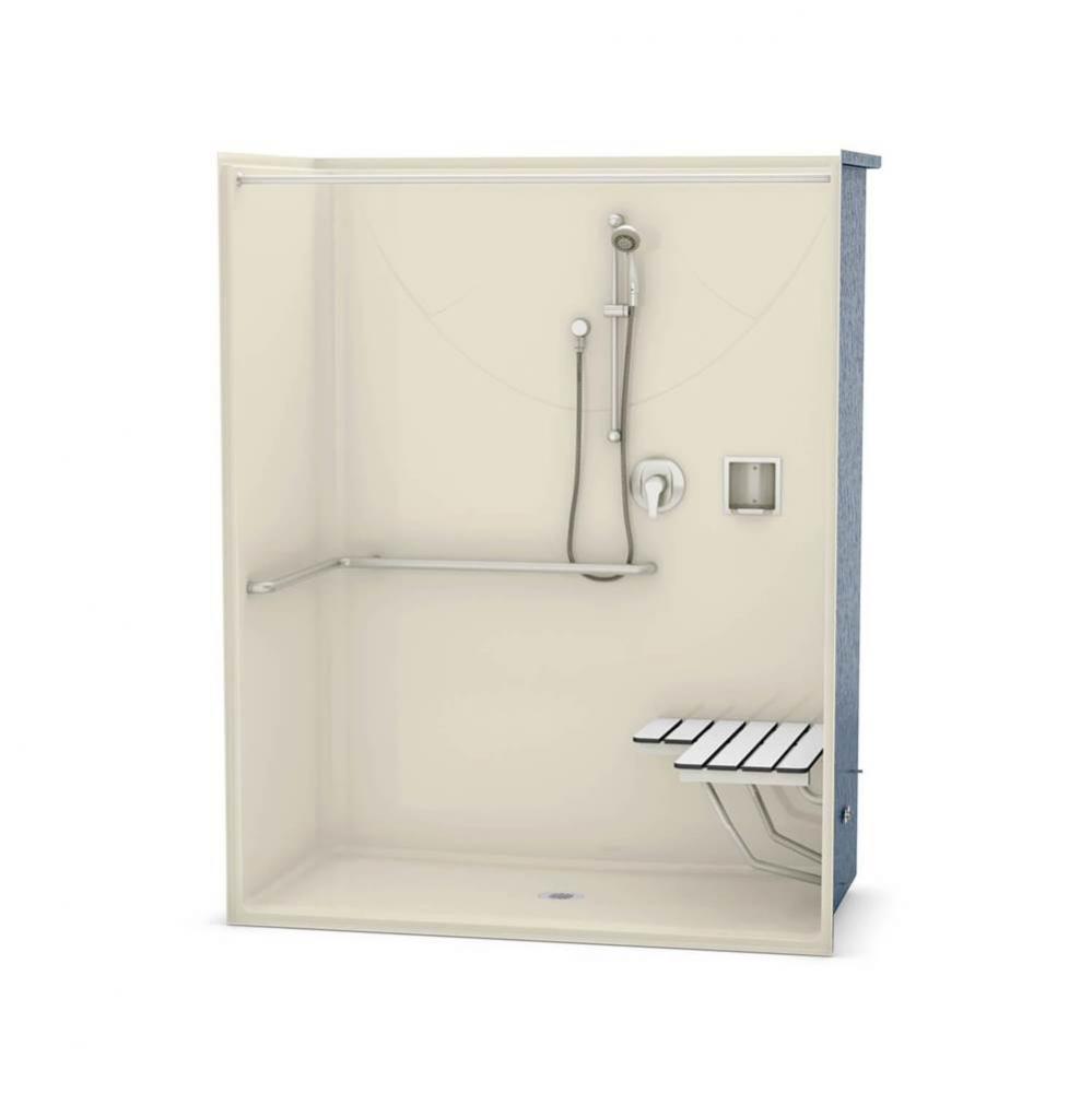 OPS-6030 AcrylX Alcove Center Drain One-Piece Shower in Bone - ADA Compliant (with Seat)