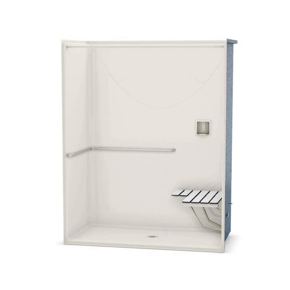 OPS-6030 AcrylX Alcove Center Drain One-Piece Shower in Biscuit - ADA Grab Bar and Seat