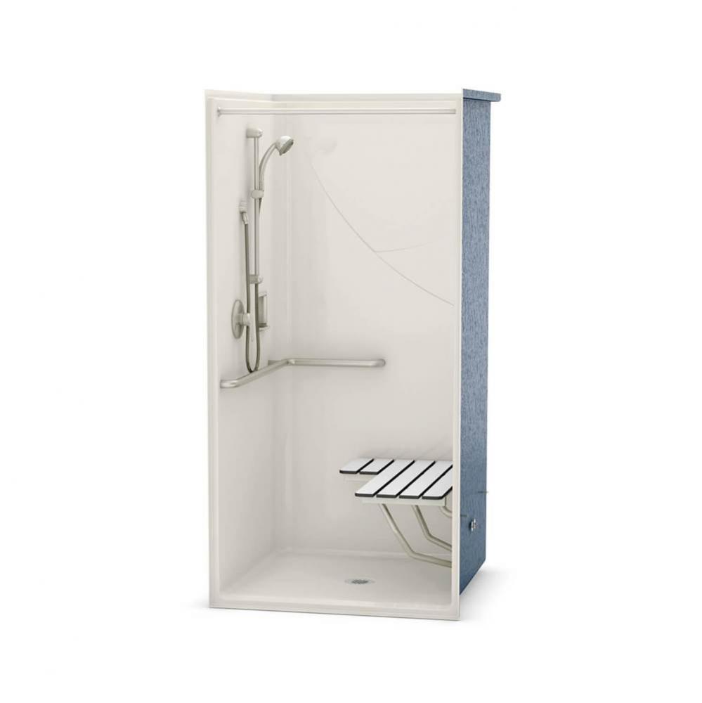 OPS-3636 AcrylX Alcove Center Drain One-Piece Shower in Biscuit - Complete Accessibility Package