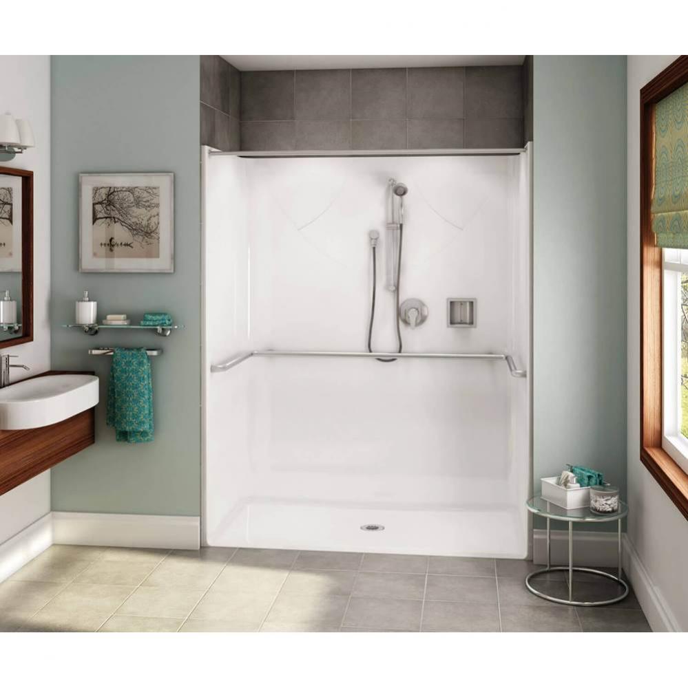 OPS-6030-RS AcrylX Alcove Center Drain One-Piece Shower in White - ADA Compliant (without Seat)