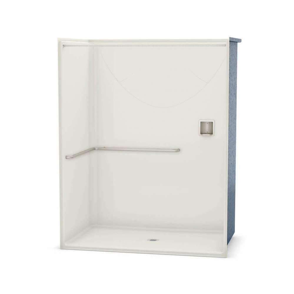 OPS-6036 AcrylX Alcove Center Drain One-Piece Shower in Biscuit - ADA L-Bar