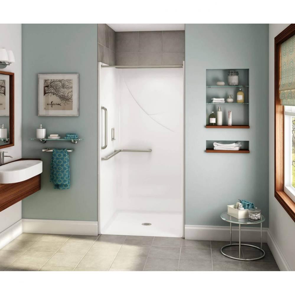 OPS-3636-RS AcrylX Alcove Center Drain One-Piece Shower in White - L-shaped and Vertical Grab Bar