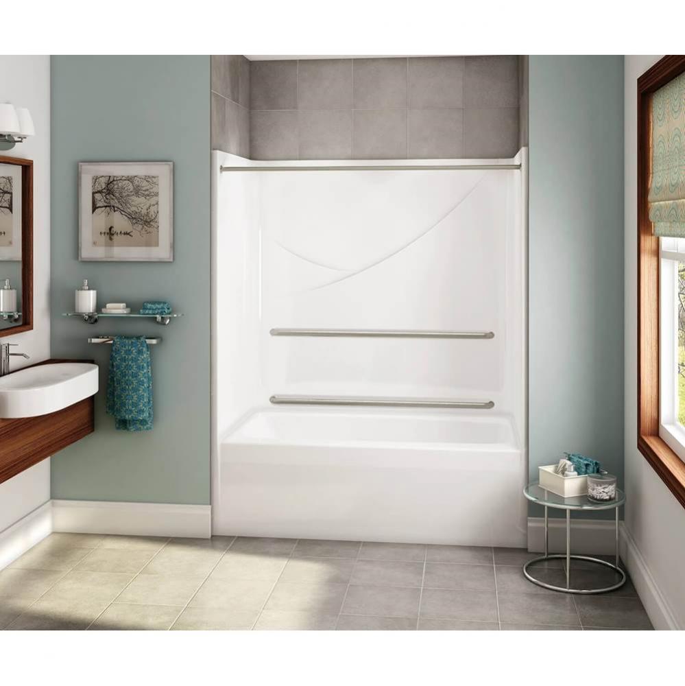 OPTS-6032 AcrylX Alcove Left-Hand Drain One-Piece Tub Shower in White - MASS Grab Bars