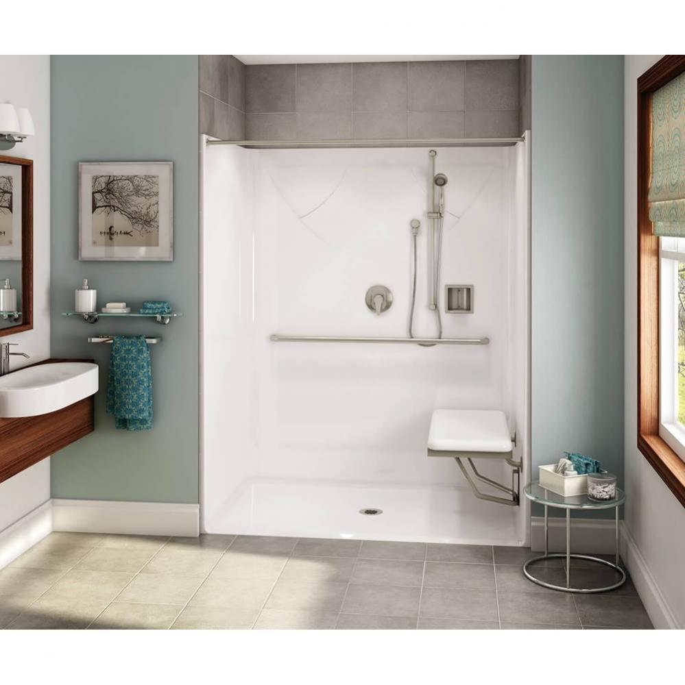 OPS-6036 AcrylX Alcove Center Drain One-Piece Shower in Thunder Grey - MASS Grab Bar and Seat