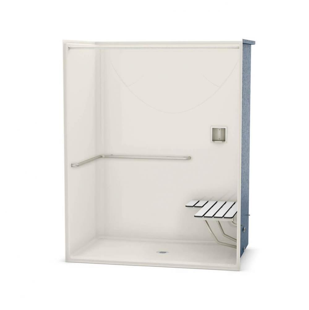 OPS-6036-RS AcrylX Alcove Center Drain One-Piece Shower in Biscuit - ADA Grab Bar and Seat