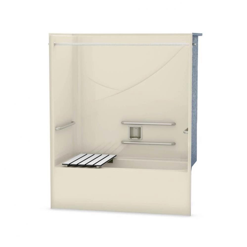 OPTS-6032 AcrylX Alcove Right-Hand Drain One-Piece Tub Shower in Bone - ADA Grab Bars and Seat