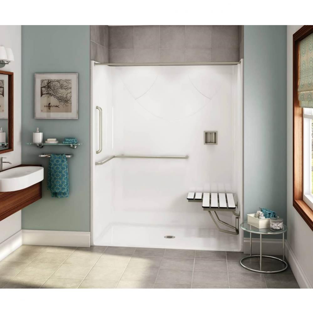 OPS-6030-RS AcrylX Alcove Center Drain One-Piece Shower in Thunder Grey - ANSI Grab Bar and seat