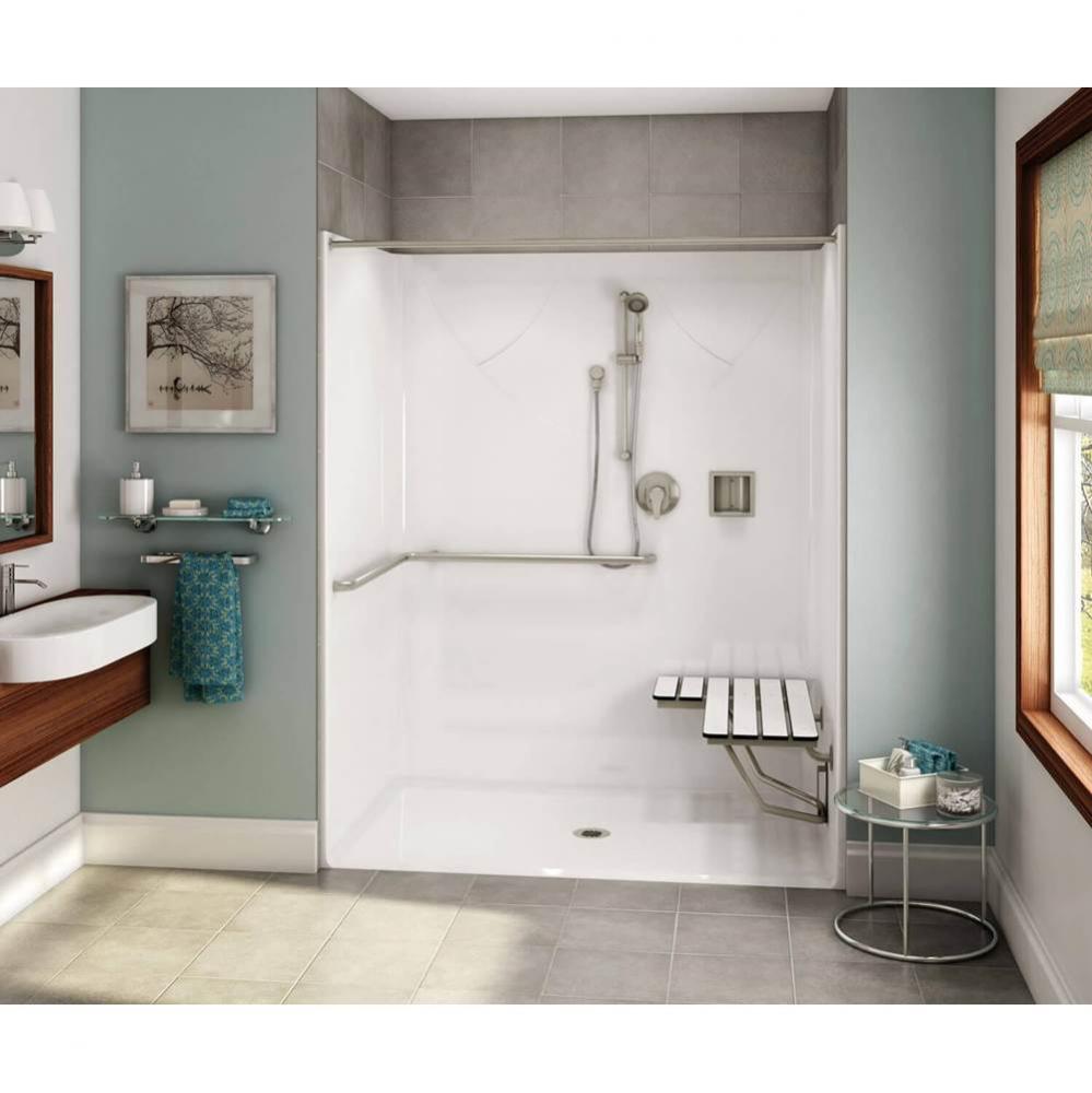 OPS-6036 AcrylX Alcove Center Drain One-Piece Shower in White - ADA Compliant (with Seat)