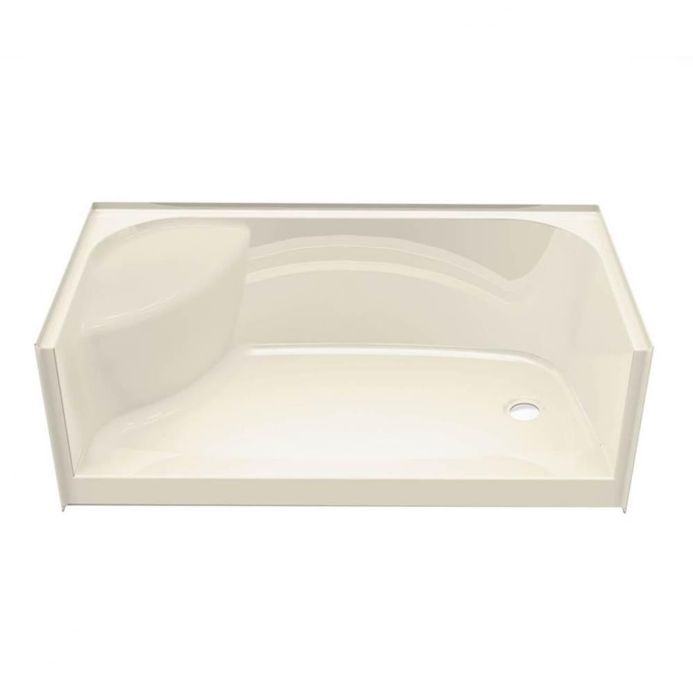 SPS 3060 AFR AcrylX Alcove Right-Hand Drain Shower Base in Bone