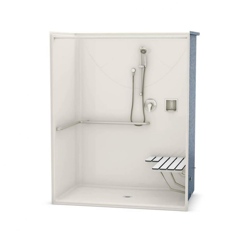 OPS-6036 AcrylX Alcove Center Drain One-Piece Shower in Biscuit - ADA Compliant (with Seat)