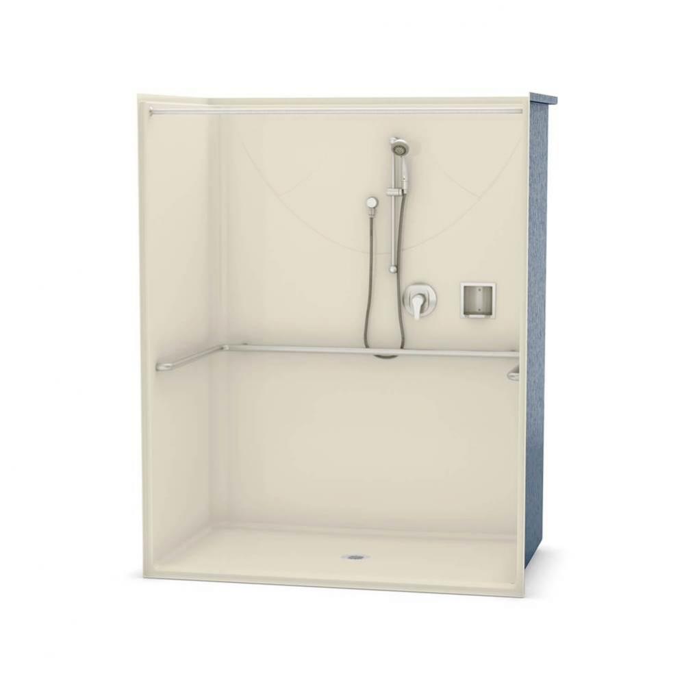 OPS-6036-RS AcrylX Alcove Center Drain One-Piece Shower in Bone - ADA Compliant (without Seat)